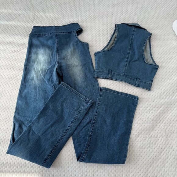 I AM GIA DENIM OPEN CUT OUT SET BRIT TOP KAYLA PANTS XXS - Picture 4 of 5